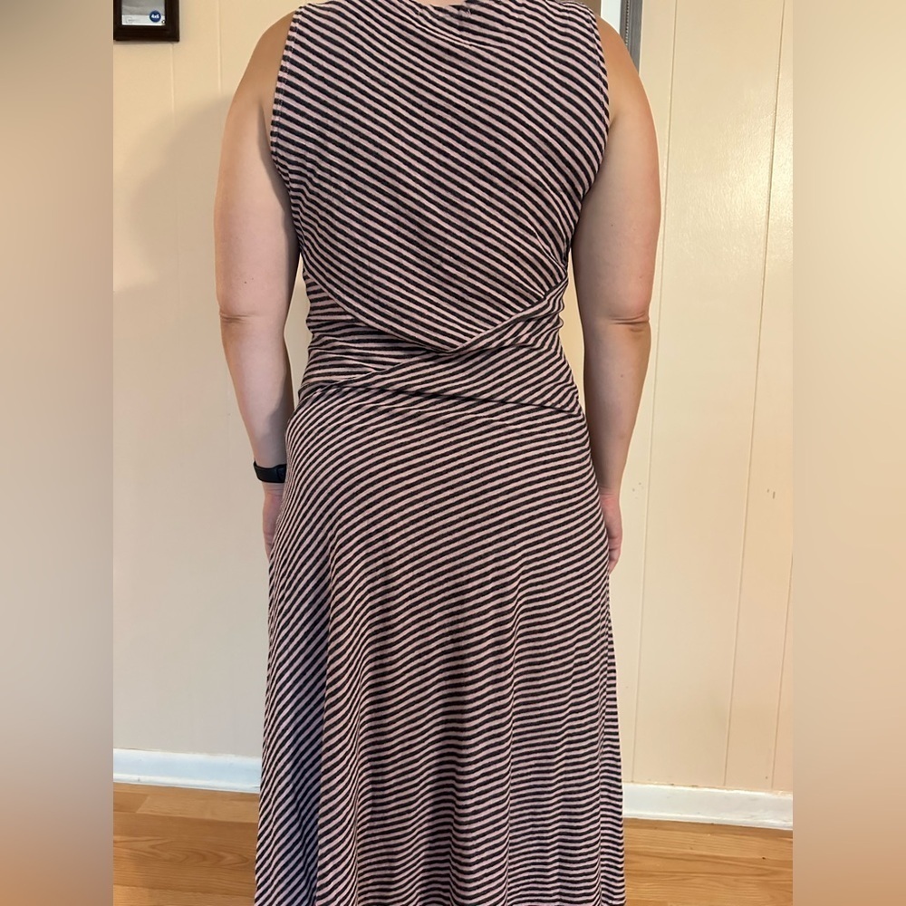 Cut loose large pink gray striped sleeveless tank maxi dress linen cotton blend - Picture 2 of 8